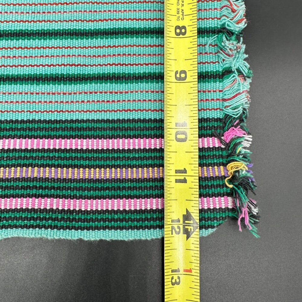 Vintage Placemat and Napkin Set Cotton Fringe Green Pink Stripes Setting for 6 - Picture 4 of 8